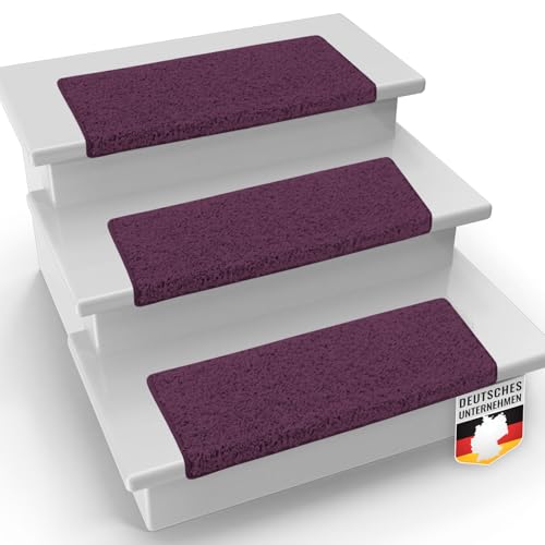 casa pura Stair Treads Deep Pile Carpet Stair Rug Mats, Fluffy Rug High Pile Stair Mats - Barcelona (Stair Treads Rectangular - 15 Pieces, Berry)