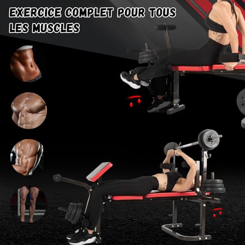 ISE Banc Musculation Complet Musculation, Banc de Musculation Complet Fitness, Banc de Musculation Pliable&Inclinable, Banc Developper Coucher, Bancs de Musculation Multifonction Butterfly Réglable – vue 8