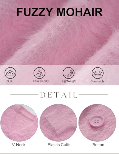 Image of COZYPOIN Womens Fuzzy Cardigan Sweater V Neck Button Down Soft Knit Coat | Loose, Comfy, Slouchy Drop Shoulder, Long Sleeve Fluffy Mohair, Warm, For Daily Work Holiday, Spring Fall Winter Fashion