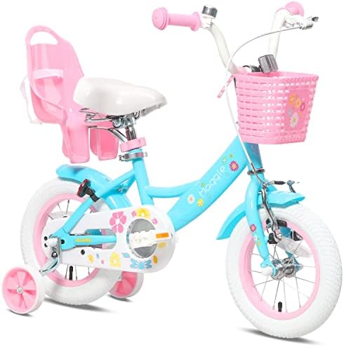 Glerc 14 Inch Kids Bike for 3 4 5 Years Old Little Girls Cute Bicycles with Basket Training Wheels and Bell,Color Blue