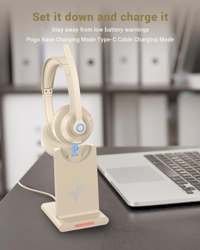 image for JIAMQISHI Wireless Headset with AI Noise Cancelling Microphone Bluetoo