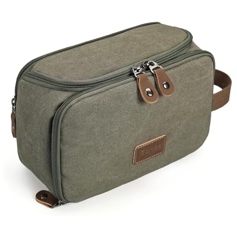 Gonex Travel Toiletry Bag for Men, Water Resistant Canvas Large Capacity Wide Open Dopp Kit with Wet Dry Compartment, Travel Essentials Toiletries Organizer Shaving Bag, Army Green Cover
