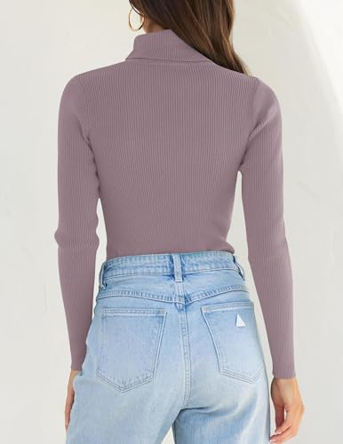 Image of ZESICA Women's Turtleneck Long Sleeve Shirts 2026 Spring Trendy Tops Slim Fitted Ribbed Knit Basic Casual Sweater