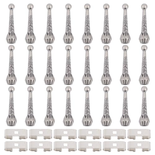 CHGCRAFT 36pcs Bolo Tie Findings Kit with 24Pcs Bolo Tie Tips Replacement End Caps and 12pcs Slide Clasps for Handcraft Clothes Jewelry Making Decor Antique Silver