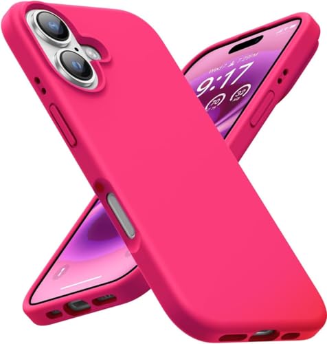 Captor Cover iPhone 16 Custodia Colorata in Silicone Liquido, Antiurto, Flessibile, Bordo Rialzato per Schermo e Protezione Fotocamera, Morbida Con Microfibra Interna per iPhone 16 Cover (Fucsia)