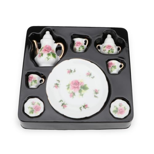 Image of Miniature Tea Set 1 /6 Scale Dollhouse Accessories Porcelain Little Rose