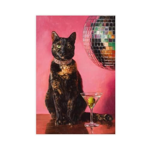 Toile chat écaille de tortue cocktail disco pour une décoration murale pleine de joie