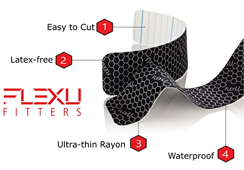 Flexu Kinesiology Tape - 60 2" X 10" Pre-Cut Strips For Lower Back, Knees, & Shoulders; Pain Relief & Support For Muscles & Joints, Shoulders, Knees & Back, Rheumatism, Gout, Osteoporosis; (Black) #TOP1