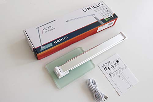 Unilux LED Schreibtischlampe Popy 6W Tischlampe mit Glassockel, dimmbar, USB-Anschluss für Büro, Smartphone Aufladung… – Bild 7