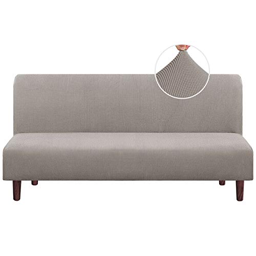 Stretch Armless Futon Cover Futon Slipcover Full Queen Size Futon Couch Cover Futon Sofa Cover Futon Bed Cover Furniture Protector With Elastic Bottom, Checked Pattern Jacquard (Futon, Taupe) #TOP3