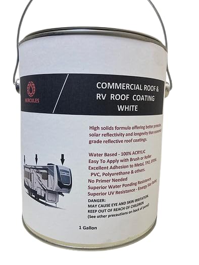 Hercules White RV Roof Coating - Rubber Roof Sealant - 100% Acrylic Elastomeric - 1 Gallon - Reflective White Finish - Waterproof & UV Resistant - Ideal for RVs, Trailers, Campers, and Mobile Homes