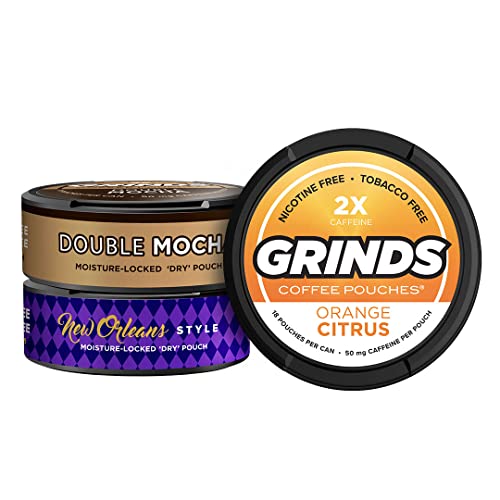Image of Grinds Coffee Pouches | 3 Can Sampler | New Orleans, Double Mocha, & Orange Citrus | 1 Pouch eq. 1 /4 Cup of Coffee (3 Can Europe Pack)