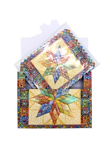 Image of Poster Foundry Set of 3 - Star Quilt Boxed Note Cards by Carol Wilson. 10 embossed 4x5 Die-Cut Notecards and Matching Envelopes in Decorative Gift Box with Magnetic Flap. NCP2113