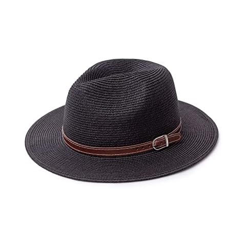 Joywant Men's Fedora Sun Hat Fine Braid Wide Brim UPF 50+ Straw Panama Hat (Medium, Black) Cover