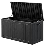 KAMABOKO Outdoor Storage Box, 150 Gallon Large Outdoor Resin Deck Box, Storage Waterproof Boxes Lockable Lid for Garden Tools, Pool Supplies, Patio Furniture and Cushions, Black
