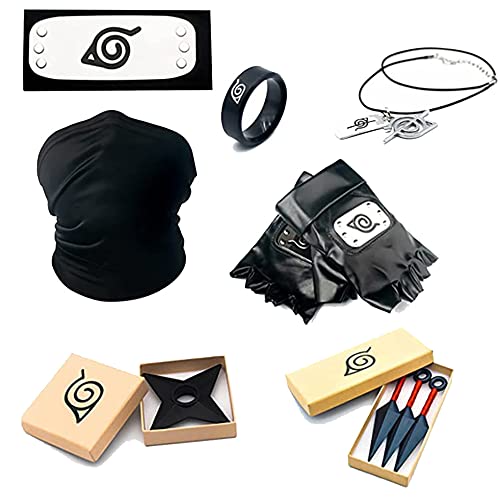Yoeaiwoas Anime Konoha Stirnband Ringe Uzumaki Halskette Anhänger Kakashi Maske Spielzeug aus Kunststoff Cosplay Kostüm Zubehör für Herren und Damen Cover