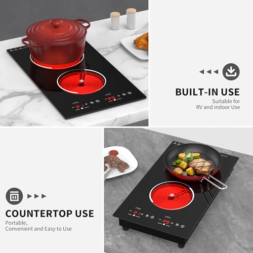 VBGK Electric Cooktop,12 Inch Built-in Radiant Electric Stove Top,110V 2100W 2 burner cooktop With 9 Heating Level, Timer & Kid Safety Lock, Sensor Touch Control 2 burner Induction Cooktop by VBGK - Used condition - Image 5