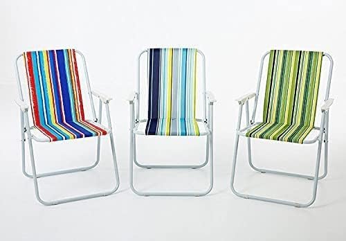 Generic Foldable Beach Chair - Multicolor, Striped, High Back, Armless, Sled Base, Outdoor, Camping, Foldable