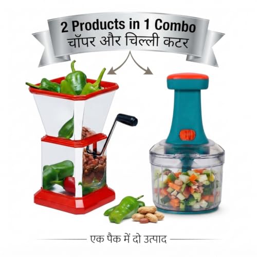Image of Chilli Cutter & Push Chopper Combo Pack, Manual Vegetable Chopper