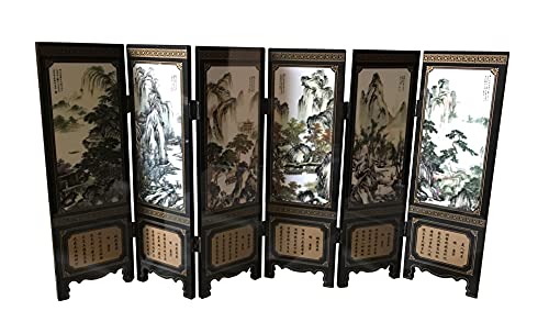 APERFECT Decorations for The Home, 6 Panel Divider, Mini Folding Screen, Chinese Lacquerware, Mini Desktop Folding Screen, Feng Shui Ornaments, Oriental Gift, Business Gift