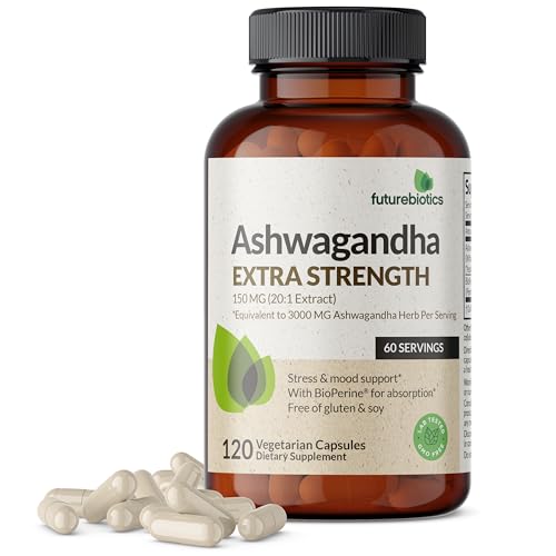 Futurebiotics Ashwagandha Capsules Extra Strength 3000mg - Stress Relief Formula, Natural Mood Support, Stress, Focus, and Energy Support Supplement, 120 Capsules