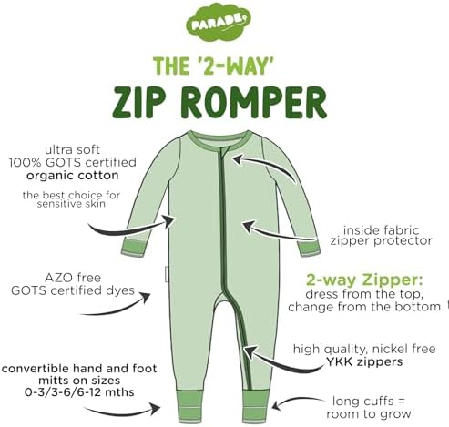 PARADE Organic Signature Print '2-Way' Zip Romper - Long Sleeve Airplanes 0-3M with mitts - 4