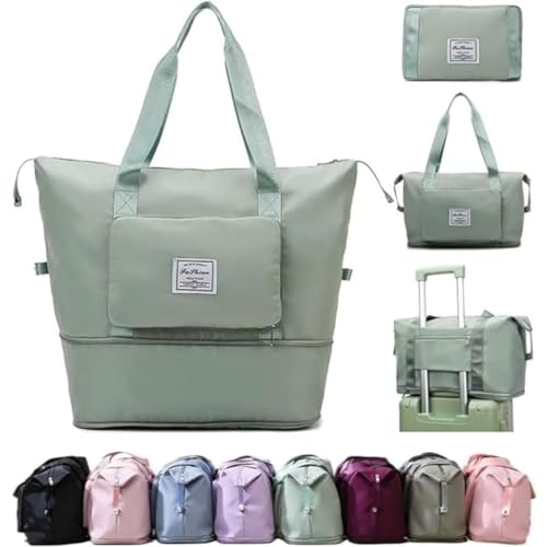 TEKCOOL Nylon 41 Liter Expandable Travel Bags for Women, Duffle Bags for Women Luggage, Foldable Vanity Traveling Bag, Waterproof Hand Bag for Ladies Personal Items(Green),