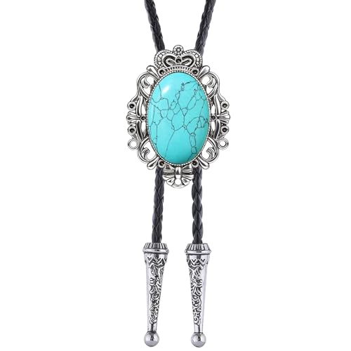 Image of Jeilwiy Bolo Tie for Men Real Stone Westwern Cowboy Ties Silver Bolos Women Leather Necktie Gift for Birthday Christmas
