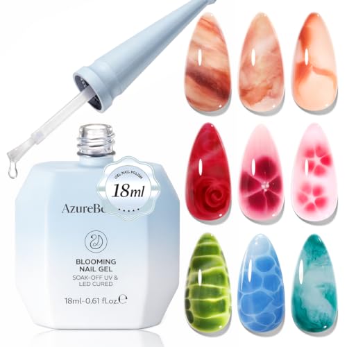 Image of AZUREBEAUTY Blooming Gel Nail Polish 18ML | Create Blooming Marble Natural Stone Watercolor and Floral Print Effect Design Nail Art UV LED Soak Off DIY Manicure Gift