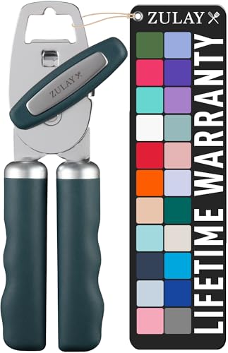 Zulay Kitchen Heavy Duty Stainless Steel Can Opener Manual with Bottle Opener - Rust Proof Manual Can Opener With Turn Knob & Comfy Soft Grip Handles - Green