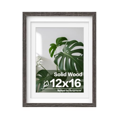 Egofine 12x16 Picture Frames,Solid Wood frame Fits 9x12/11x14 with Mat or 12x16 Without Photo Frame Covered by Plexiglass,for Wall Hanging,Wooden Picture Frame,Driftwood