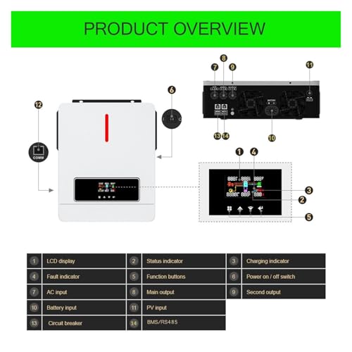 LVSEDTAL 8.2KW 10.2KW Hybrid Solar Inverter 48V 220V 500VDC Dual 160A MPPT Pure Sine Wave Solar Inverter(AGH-10.2KW) - Thumbnail 2