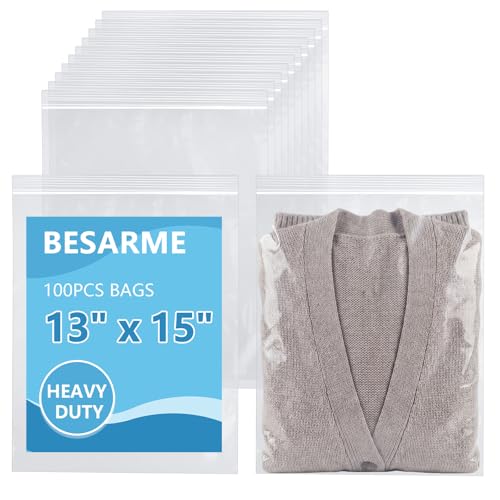 100 PCS 1315 Large Zip Seal Lock Bags 2 Gallon Plastic Poly Bag Clear 2 Mil Plastic Reclosable Bags - Waterproof Dustproof Storage and Shipping for Clothing Crafts Travel and Moving
