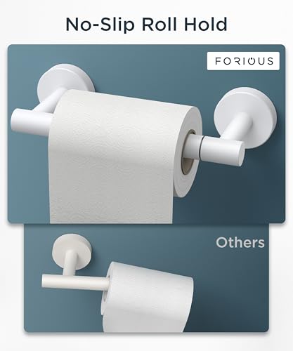 Image of FORIOUS Toilet Paper Holder Wall Mount, Stainless Steel Rustproof Double Post Pivoting Tissue Roll Holder for Bathroom, Commercial Toilet Paper Dispenser, White