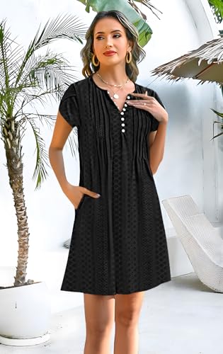 Image of Disamer Womens Casual Dresses Short Sleeve Summer Dresses 2026 Boho Floral Beach Sundresses Spring A-Line Dress with Pockets