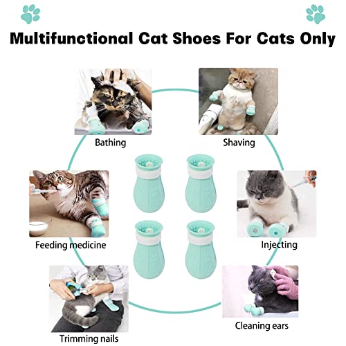 Image of Anti-Scratch Cat Shoes for Cats Only, Adjustable Cat Feet Claw Covers Prickly Anti-Off Shoes, Cat Grooming Supplies Silicone Cat Paw Protector Boots for Bathing Shaving Checking Treatment (Green)