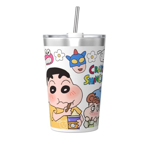 タンブラー クレヨンしんちゃん 水筒 ストローカップ マグボトル コップ 340ml ストロー付き 魔法瓶 真空断熱 保温保冷 コーヒー おしゃれ 直飲み 車用 子供 遠足 通勤 通学