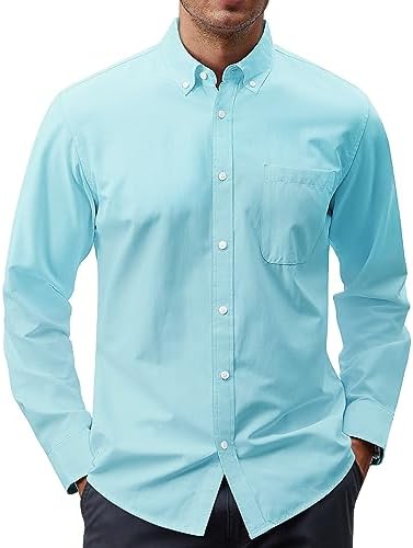 J.VER Men's Oxford Shirt Solid Casual Button Down Collar Shirts Long Sleeve Dress Shirts with Pocket