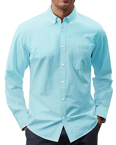 Image of J.VER Men's Oxford Shirt Solid Casual Button Down Collar Shirts Long Sleeve Dress Shirts with Pocket