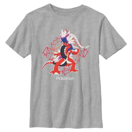 Pokemon Camiseta de Manga Corta para niños, diseño Cuadrado Rojo Koraidon, Athletic Heather, X-Large