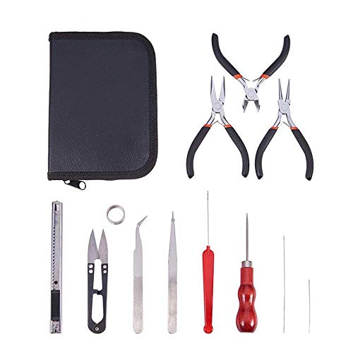 Jewelry Making Tool Kits Pliers Set with Round Nose Pliers Side Cutting Pliers Wire Cutter Scissor Beading Tweezers - Set of 12 Pieces