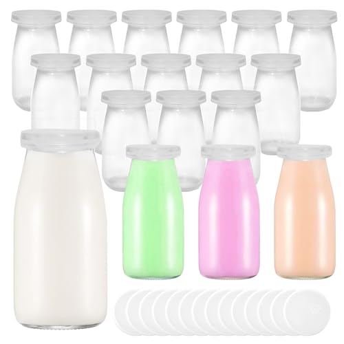 14 Pack 3.38 oz Small Glass Milk Bottle with Lids Reusable Drinking Bottle Clear Mini Glass Bottles Juice Glass Container Bottle Shake Glass Bottles for Drinking Water Juice Honey Supplies