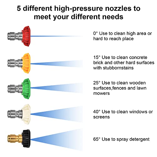 Nramwell Pressure Washer Adapter, 1/4'' Quick Connect Fitting Compatible with Karcher K2-K7, Including 5PCS Multi-Degree Pressure Washer Nozzles, Complete Accessories Kit Car Wash, Courtyard Cleaning 3 Nramwell Pressure Washer Adapter, 1/4'' Quick Connect Fitting Compatible with Karcher K2-K7, Including 5PCS Multi-Degree Pressure Washer Nozzles, Complete Accessories Kit Car Wash, Courtyard Cleaning - Image 3