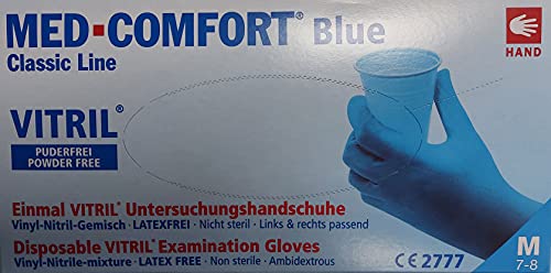 Med Comfort Guantes de vitrilo azul sin polvo, 1 caja de 100 unidades (M) Cover
