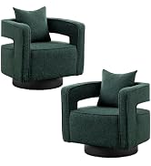 360 Degree Swivel Chenille Accent Chair Set, Mid Century Modern Charcoal Black Barrel Chairs for Living Room & Bedroom