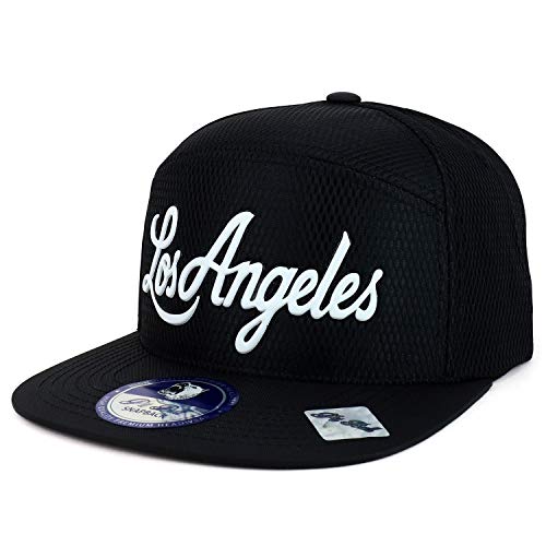 Trendy Apparel Shop High Frequency Los Angeles Script Cool Fabric Snapback Cap - Black White