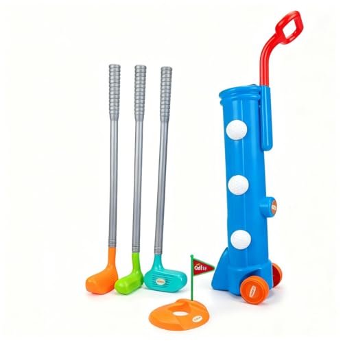 Image of Golf Trolley for Kids - Portable Golf Accessories Kit with 1 Trolley case, 3 Golf Sticks, 3 Balls, Platform Cup & Flag for 3+ Years Kids, Children, Boys, Girls, Sports Outdoor Game for Kids