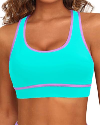 Image of Holipick Women's Sports Bra Bikini Tops Racerback Swim Top Scoop Neck Bathing Suits Top Modest Padded Crop Tops Swimsuit Only