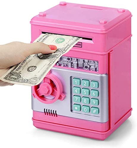 Stylebeauty Electronic Password Piggy Bank Cash Coin Can Money Locker Auto Insert Bills Safe Box Password ATM Bank Saver Birthday Gifts for Kids ( Pink )