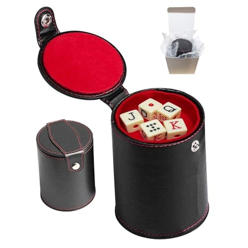 Capa de piel sintética silenciosa de almacenamiento para dados con 5 acrílicos españoles JKQ sintético exterior de felpa forrada de fieltro interior compartimento inferior a presión, diseño cilíndrico